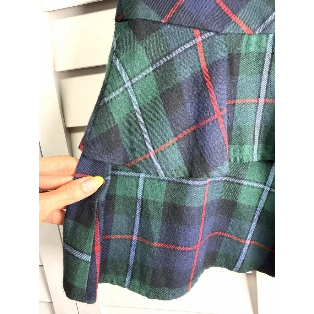 Ralph Lauren Black Watch Tartan Plaid Ruffle Buckle Skirt Preppy Girl's Size 16